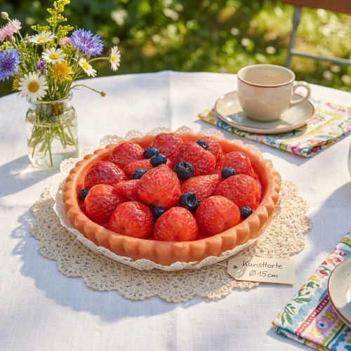 Eetbare dummy decoratieve aardbeientaart voor bakkerijtaartdecoratie kunstmatige taart Ø15cm | Floristik24.nl