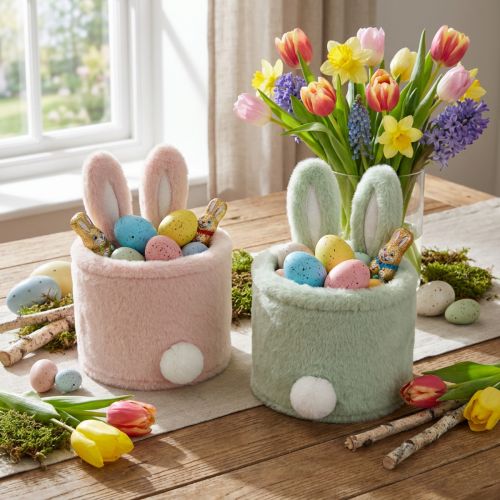 Paasdecoratie konijn opbergmand voor cadeaus en woonkamer 18 cm 2 stuks | Floristik24.nl