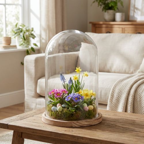Glazen stolp met houten plaat glasdecoratie Ø17cm H25cm | Floristik24.nl
