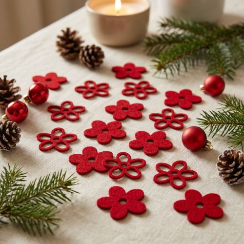 Strooidecoratie vilt bloem rood assorti in een mix Ø4cm 72 st | Floristik24.nl
