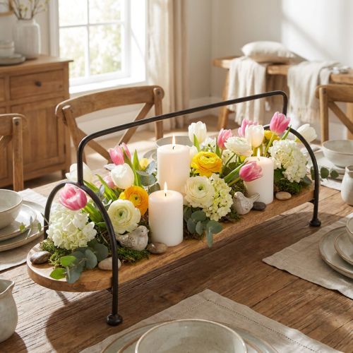 Decoratief ovaal houten dienblad met handvat, 70 cm | Floristik24.nl