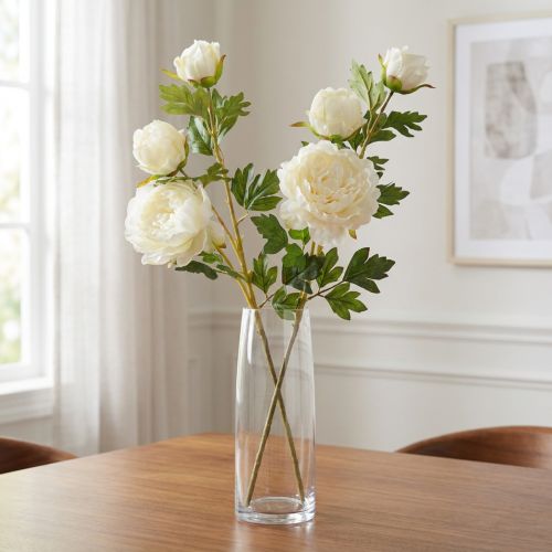 Kunstpioenrozen met 3 bloemen Wit Crème 81cm 2st | Floristik24.nl