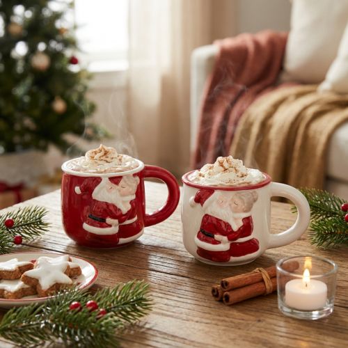 Kerstbeker keramiek Kerstpaar rood wit H8,5cm 2st | Floristik24.nl