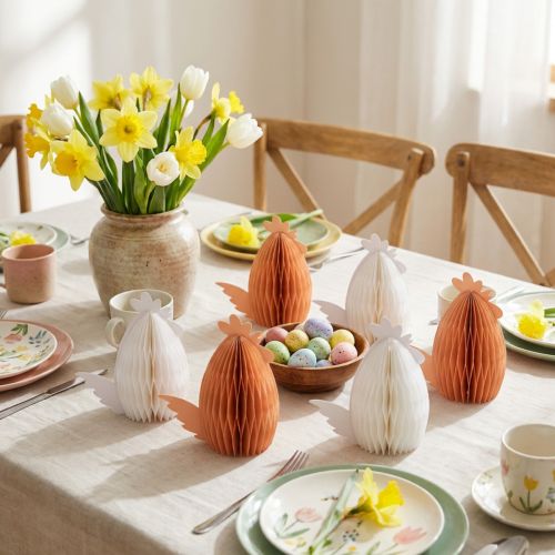 Honingraat kip tafeldecoratie Pasen wit oranje 11×6,5×12cm 6st | Floristik24.nl