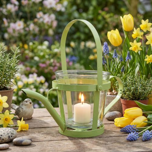 Lantaarn glazen decoratieve gieter metaal groen Ø14cm H13cm | Floristik24.nl
