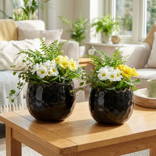 Bloempot Keramiek Ei Zwart Plantenpot Zwart Ø12cm 2st | Floristik24.nl