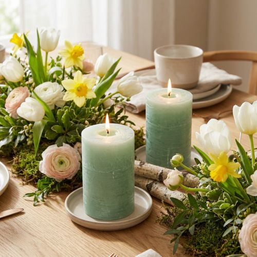 Effen gekleurde kaarsen lichtgroen 85x120mm 2st | Floristik24.nl