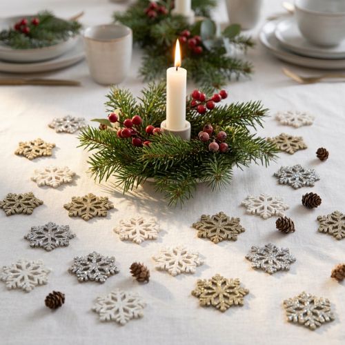 Sneeuwvlokken hout glitter mix Ø2cm 144st | Floristik24.nl