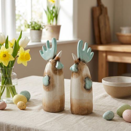 Keramische haan keukendecoratie, lichtblauw/bruin, hoogte 23 cm, 2 stuks | Floristik24.nl