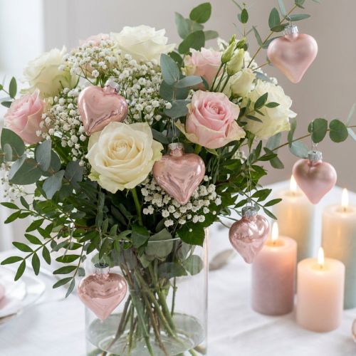 Mini glazen hartjes roze 4cm 12 st | Floristik24.nl