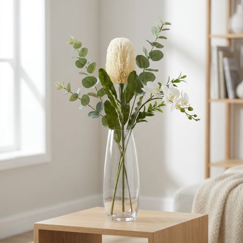 Kunstbloem Banksia Wit Crème Kunstmatige Exoten 64cm | Floristik24.nl