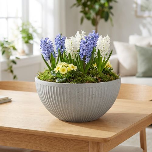 Plantenbak, gevlekt grijs kunststof, Ø35cm, H16,5cm | Floristik24.nl
