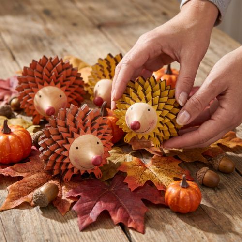 Egel decoratie houten figuur herfst oranje geel 8×7×6cm 4 stuks | Floristik24.nl