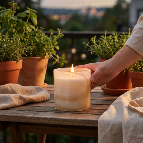 Artikel Citronella kaars geurkaars in wit glas Ø12cm H12,5cm