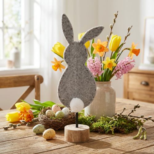 Statafeldecoratie paashaas decoratie vilt grijs 50cm | Floristik24.nl