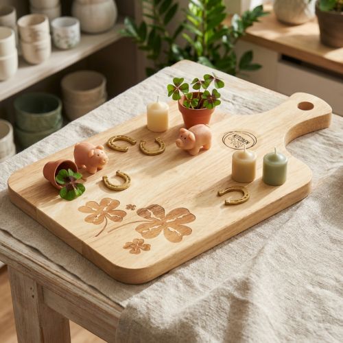 Decoratieve snijplank met klaverblaadjes, mangohout, 38×22cm | Floristik24.nl