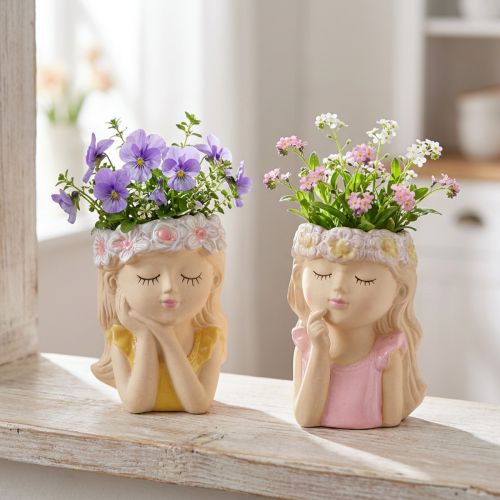 Decoratieve vaas keramiek plantenbak meisje Ø7,5cm H16cm 2 stuks | Floristik24.nl
