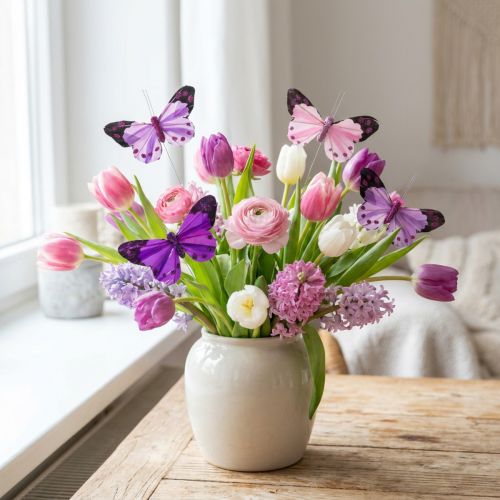 Deco vlinder op draadveer vlinders paars/roze 9,5cm 12st | Floristik24.nl