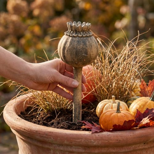 Kunststeen decoratie poppy antiek decoratie bruin Ø13cm L37.5cm | Floristik24.nl