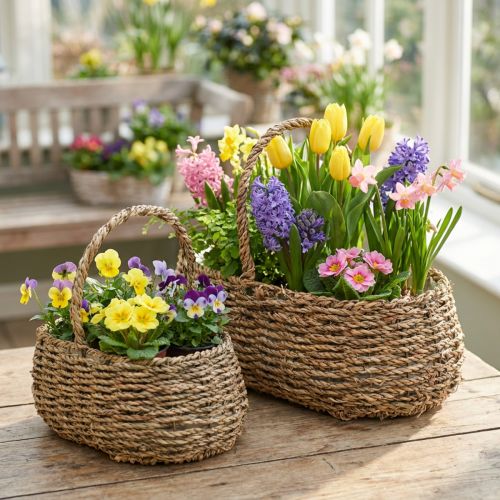 Plantenmand met handvat mand bloemenmand L23/35cm set van 2 | Floristik24.nl