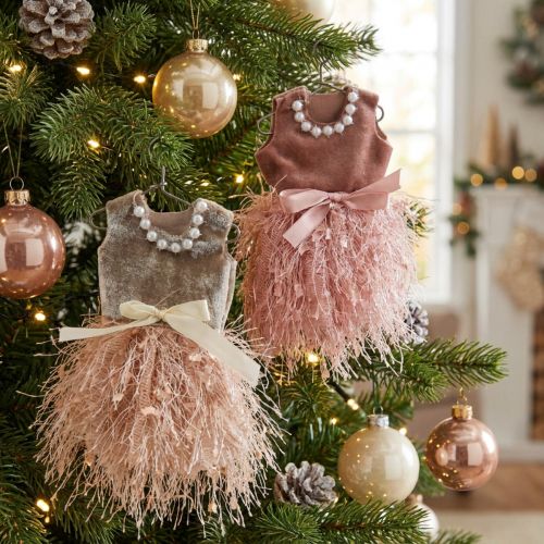 Kerstdecoratie: elfenjurk aan een hanger, roze, bruin/crème, 16 cm, 4 stuks, diverse kleuren. | Floristik24.nl