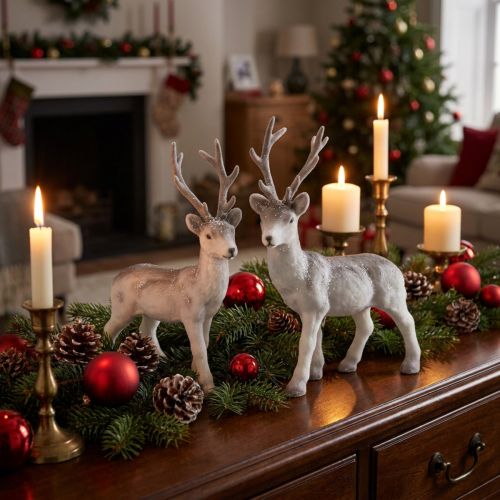 Artikel Deco hert gevlokt/gesneeuwd 27,5cm 2 st
