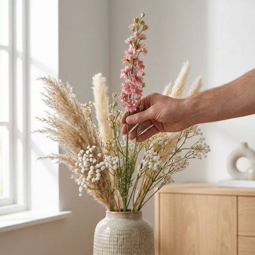 Gedroogde (kunstmatige) Delphinium roze ridderspoor, decoratieve bloemenvaas 64cm 25g | Floristik24.nl