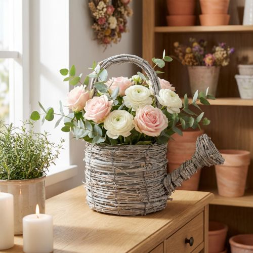 Decoratieve gieter met een smaakvol geweven ontwerp voor een elegante huisdecoratie, 26 cm. | Floristik24.nl