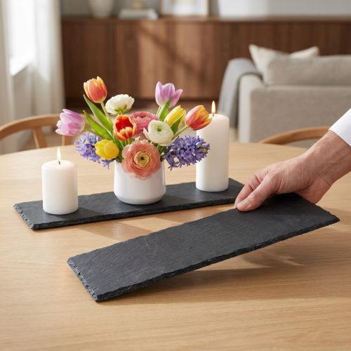 Leisteen plank lang, decoratief dienblad natuursteen 40×13cm 2st | Floristik24.nl