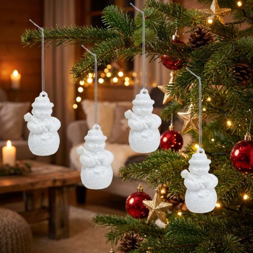 Sneeuwpop wit met mica als hanger 4,5cm 12st | Floristik24.nl