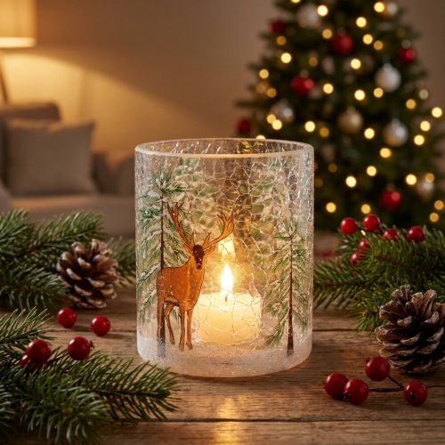 Theelichthouder glas Kerstcraquelé theelichtglas H13cm | Floristik24.nl