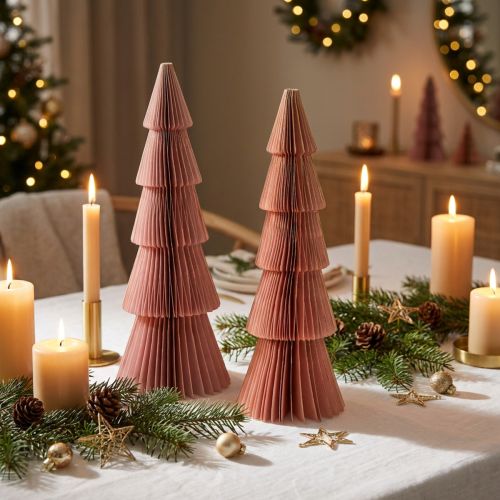 Tafeldecoratie kerstboom honingraatpapier Abrikoos Goud H30cm 2 st | Floristik24.nl