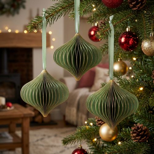 Vintage kerstversiering, groen en goud papier, Ø8cm, set van 4 | Floristik24.nl
