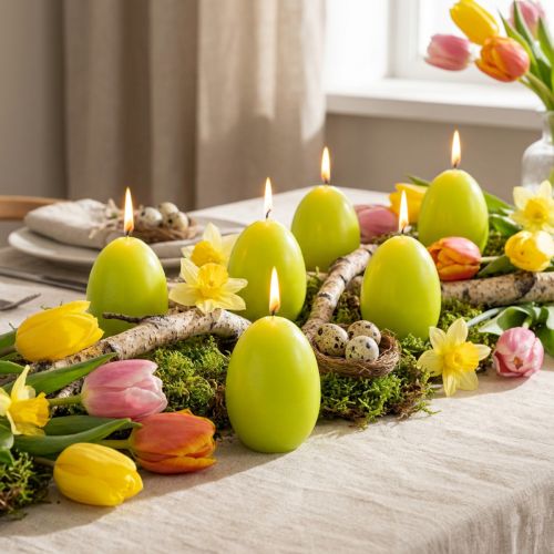 Paaskaarsen, eivormig, limoengroen, 9 cm, 20 cm hoog, 6 stuks | Floristik24.nl