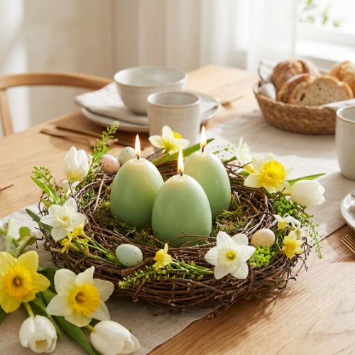 Paaskaarsen, eivormig, groen, 9 cm, 20 cm hoog, 6 stuks | Floristik24.nl