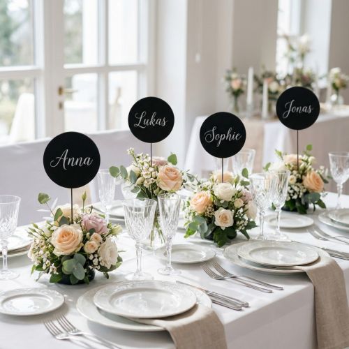 Artikel Mini decoratieve krijtbord bloemenprikkers, hout, rond, zwart, Ø 7,5 cm, 12 stuks, krijtborddecoratie, beletteringsdecoratie, bloemendecoratie