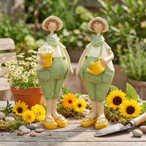 Decoratieve tuinmanfiguurtjes, tafeldecoratie, zomer, groen/geel, 16,5 x 5,5 cm, 2 stuks | Floristik24.nl