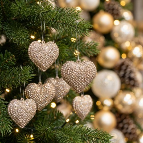 Glitterhart om champagne op te hangen 6cm x 6,5cm 12 st | Floristik24.nl