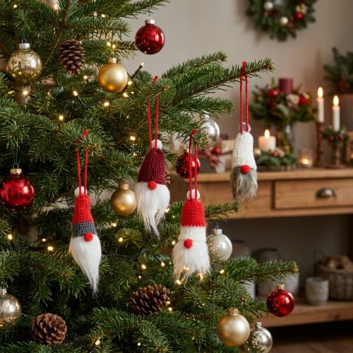 Kabouter met puntmuts om op te hangen, rood, wit, grijs, L10–12cm, 12 stuks | Floristik24.nl
