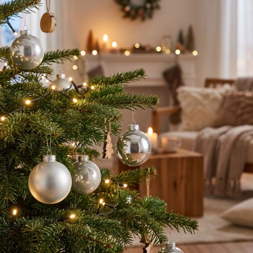 Glazen bol, boomversiering, kerstboombal zilver H8.5cm Ø7.5cm echt glas 12st | Floristik24.nl