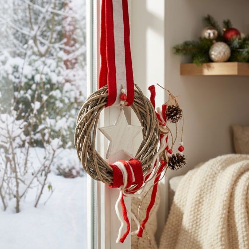 Kerst raamkrans om op te hangen rood, wit Ø20cm L98cm | Floristik24.nl