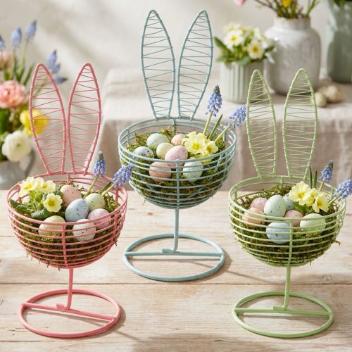 Artikel Draadkonijn als open decoratief object voor moderne lente- en paasideeën, 16 cm, 3 stuks