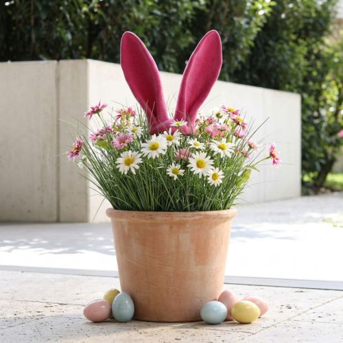 Decoratieve konijnenoren roze voor Pasen gevlokte staaf H56cm | Floristik24.nl