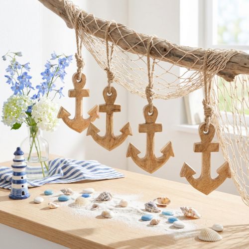 Artikel Anker Decoratie Houten Decoratie Hanger in Naturel 7cmx10cm 6 st.