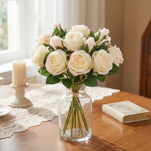 Artikel Kunstrozen Kunstbloemen Bos Crème 36cm 12st