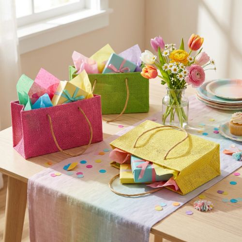 Artikel Cadeauzakjes met handvatten papier geweven look kleurrijk 20×10×10cm 6st