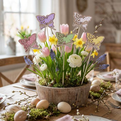 Lentedecoratie bloempluggen hout vlinders 6cm 10st | Floristik24.nl