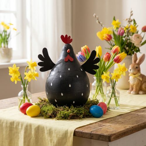 Decoratieve kip zwart houten decoratie kip Paasdecoratie hout H13cm | Floristik24.nl
