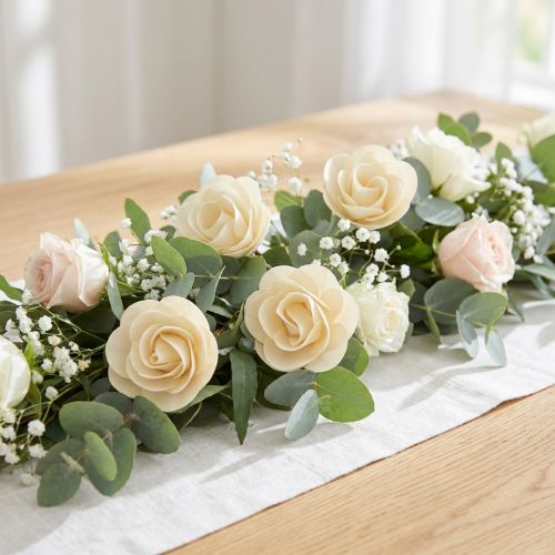 Decoratieve rozen crème kunstrozen houten rozen Ø7,5cm 12 stuks | Floristik24.nl