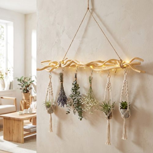 Houten bundel haakrail wanddecoratie boho-stijl voor veelzijdig gebruik | Floristik24.nl